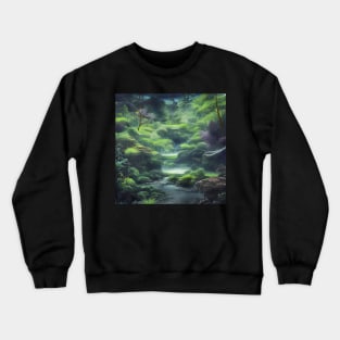 Digital Painting Scene Of Plants and Trees on Lake, Nature Scenery Crewneck Sweatshirt